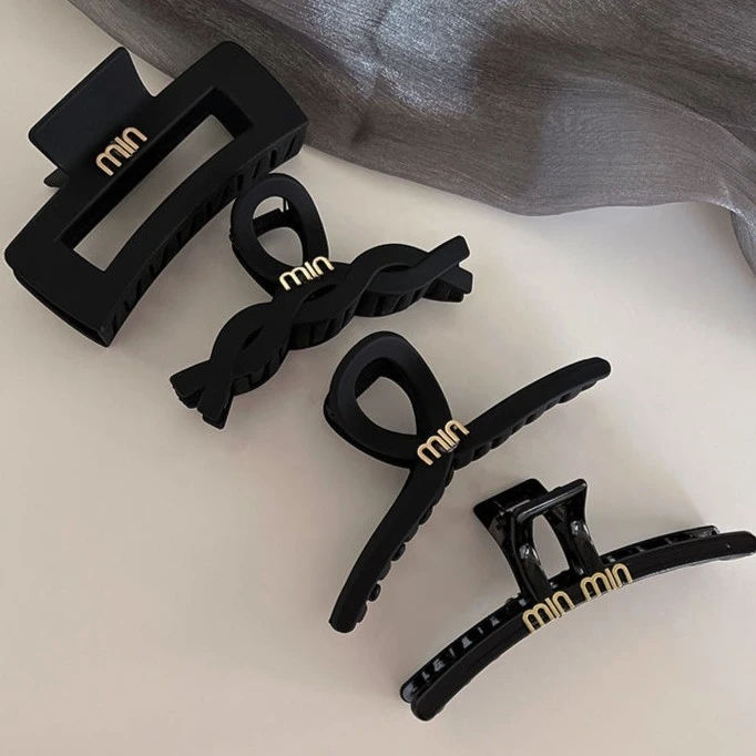 黑色磨砂发夹min字母抓夹发卡子后脑勺抓夹头饰头发组合