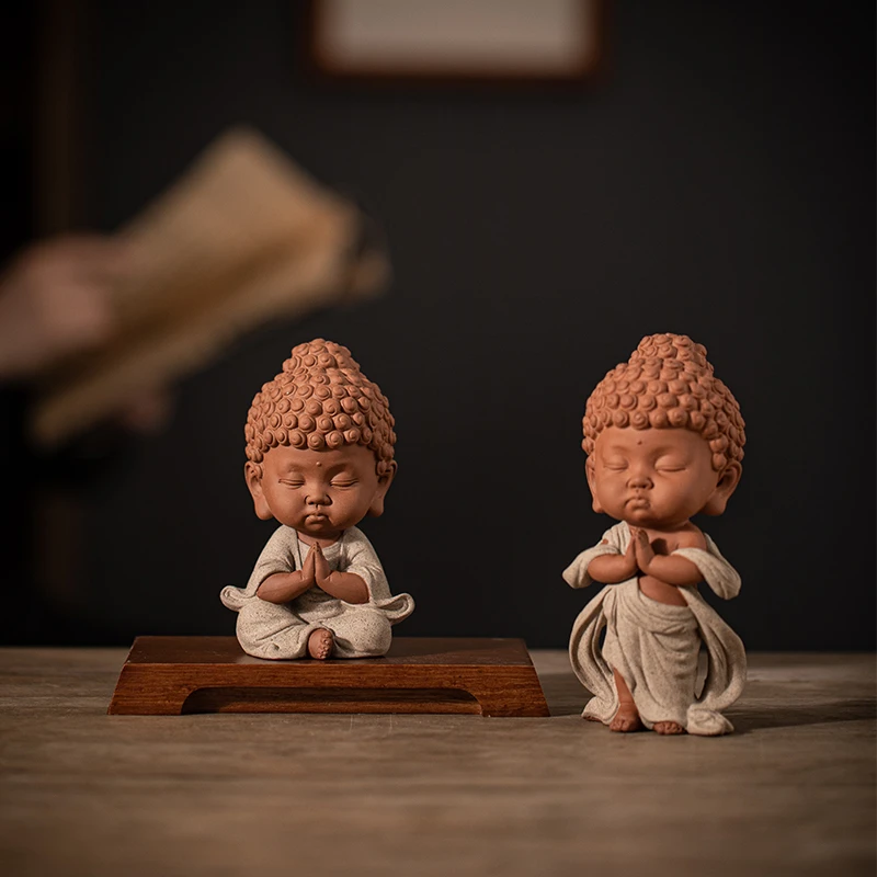 新中式创意小萌佛个性紫砂茶宠禅意宝宝佛家居装饰品茶桌摆设