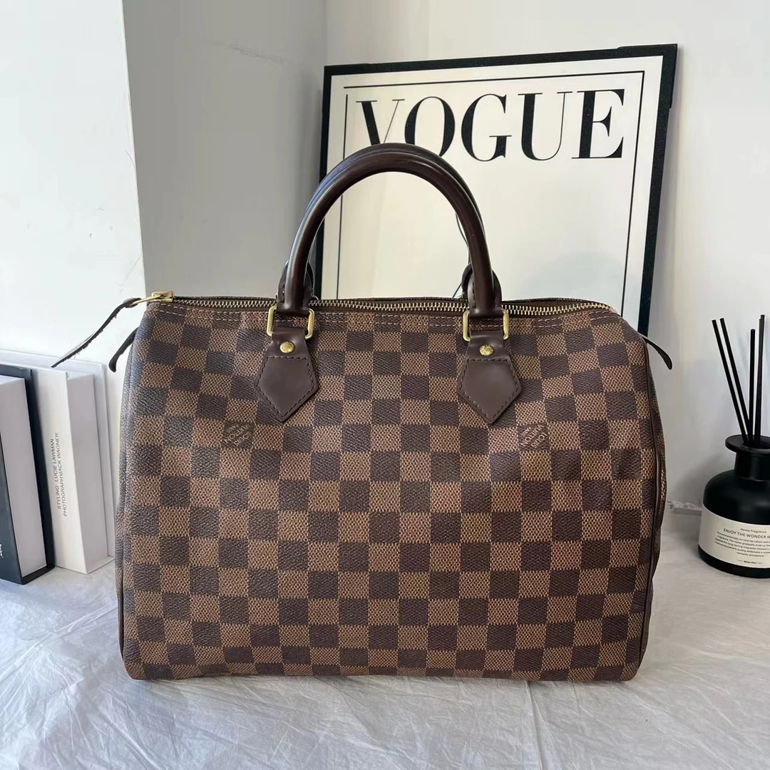 95新 LouisVuitton/路易威登 8716208 LV棕棋盘格speedy30手提款