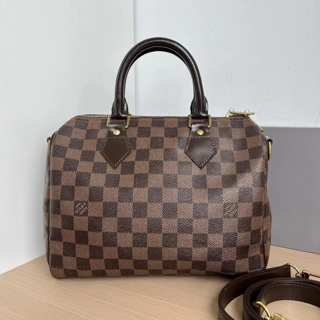 95新 LouisVuitton/路易威登 9083215 棕棋盘格speedy25 肩带款