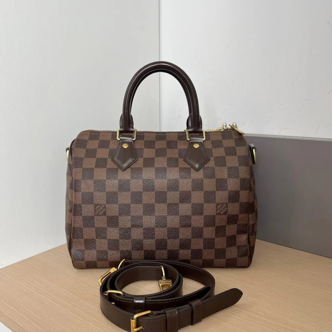 95新 LouisVuitton/路易威登 10450134 LV棕棋盘格speedy25肩带款