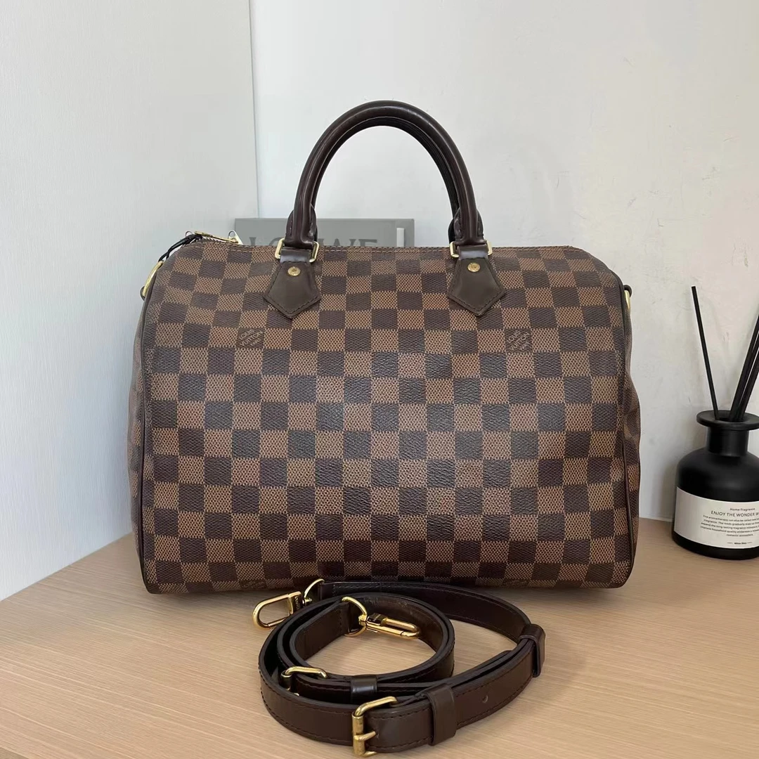 95新 LouisVuitton/路易威登 10045914 棕棋盘格speedy30肩带款