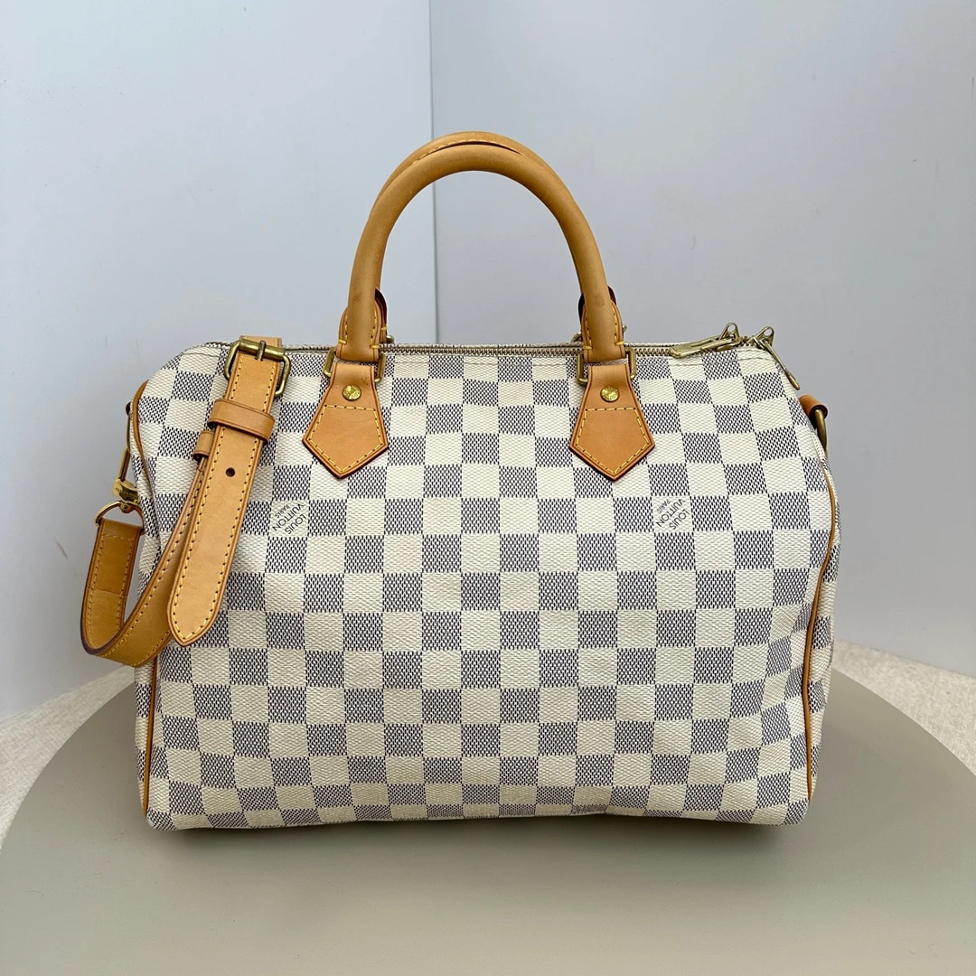 95新 LouisVuitton/路易威登 8316241 LV speedy30肩带款白棋盘格