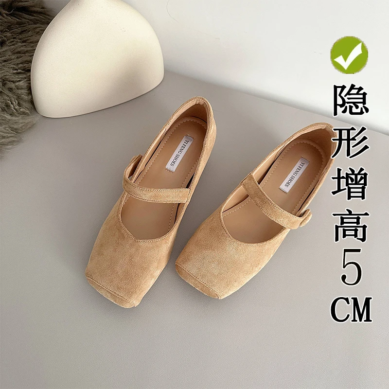 内增高女鞋一字带芭蕾风单鞋2025春季新款法式浅口小单鞋玛丽珍