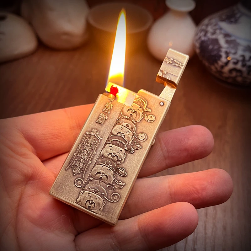 CT42侧滑轮双孔黄铜战壕煤油打火机老式复古盔甲雕刻经典个性定制