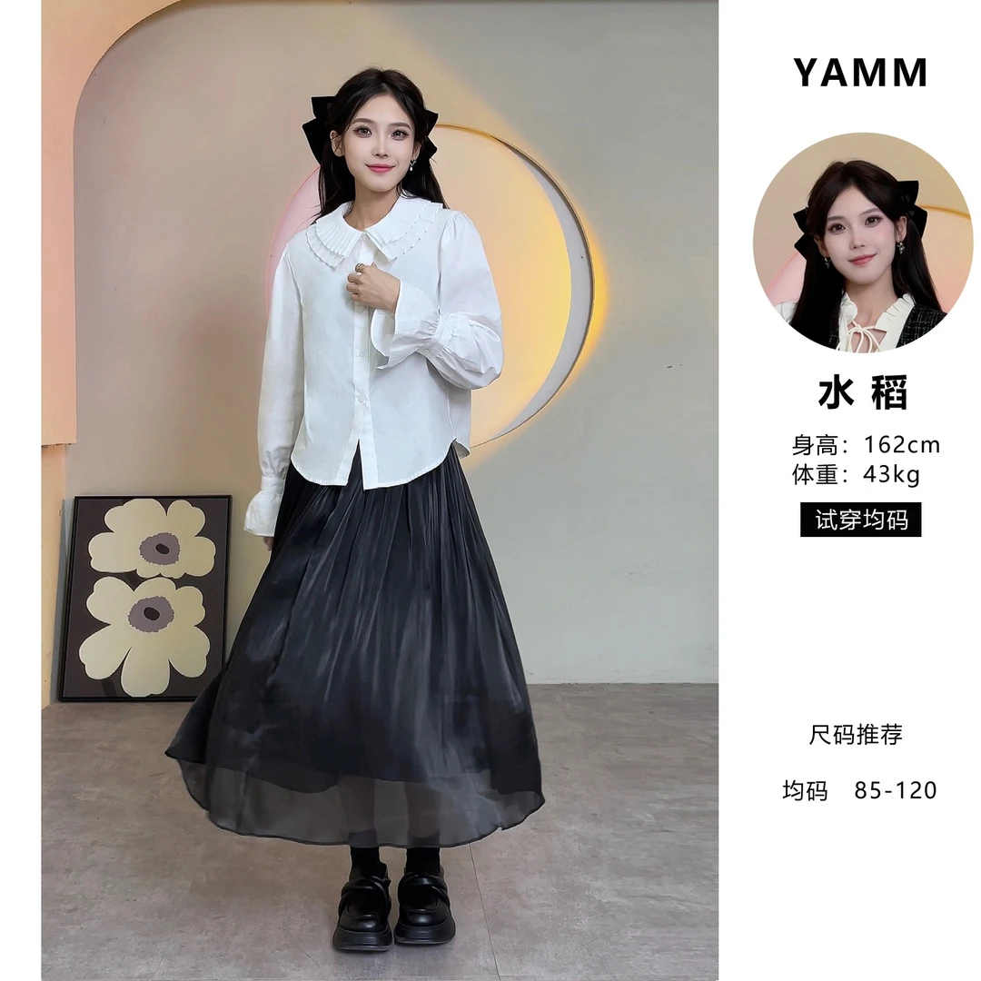 YAMM~重工压褶领宽松设计感衬衫小众衬衫时尚长袖衬衣女春季