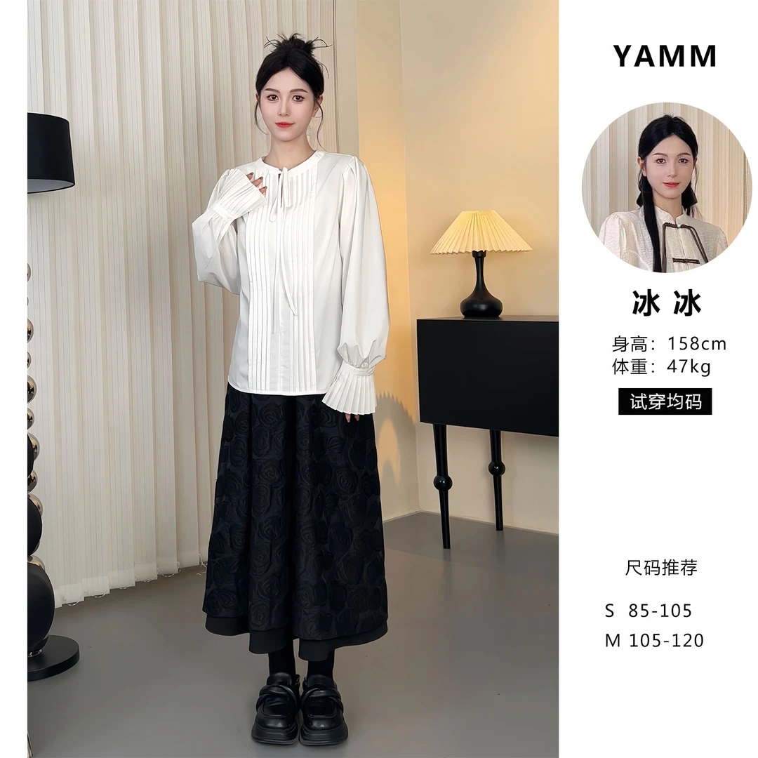 YAMM~秋季法式长袖衬衫喇叭袖上衣