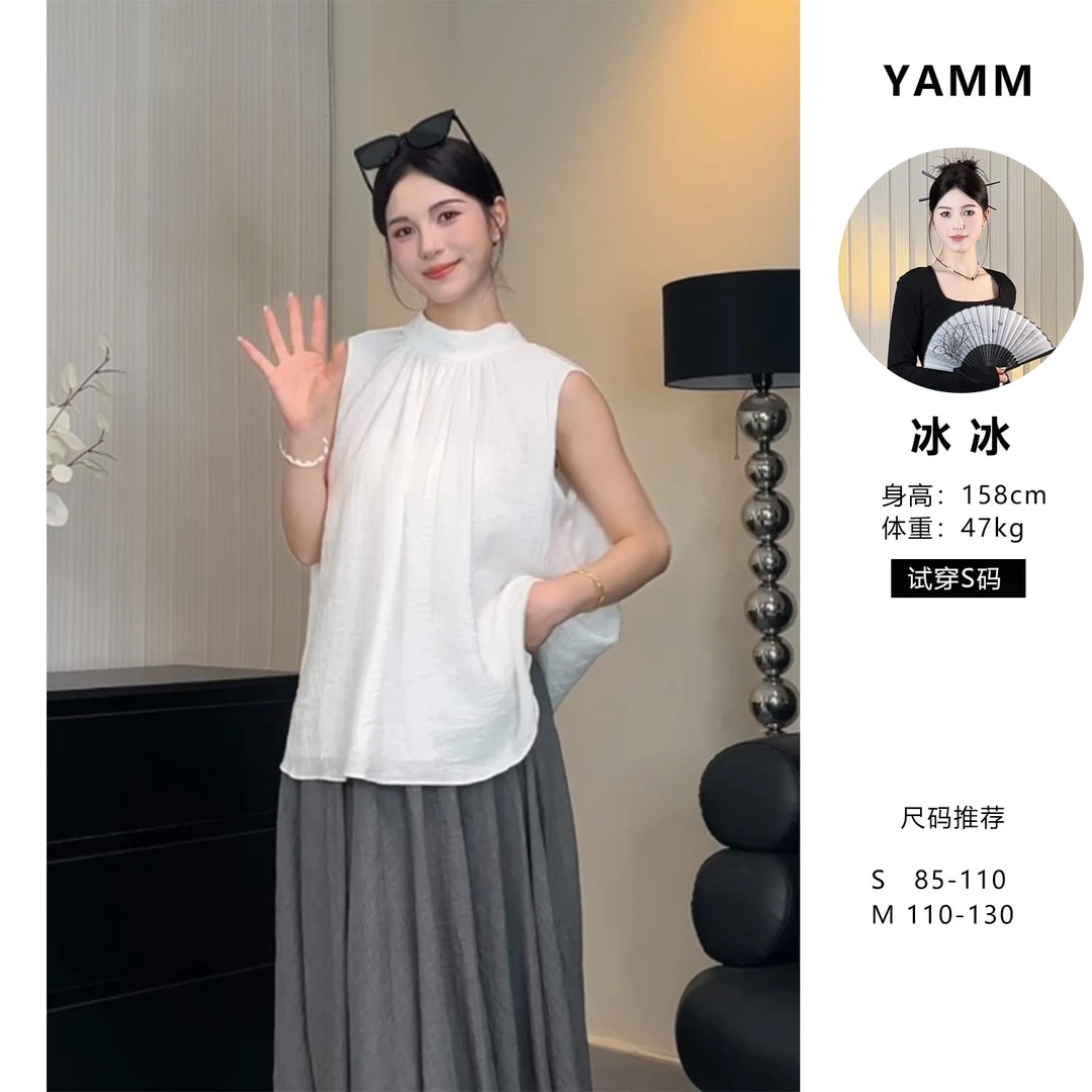 ~韩系甜美温柔风显瘦无袖挂脖上衣