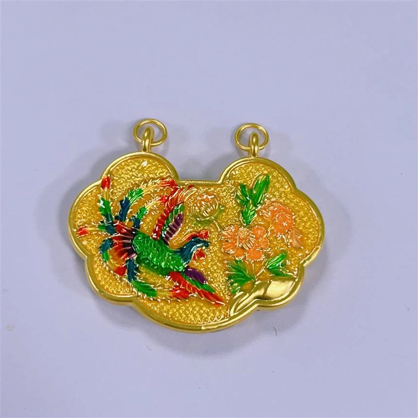 福满圆珠宝 足金 凤穿牡丹双环吊坠（送合金链）