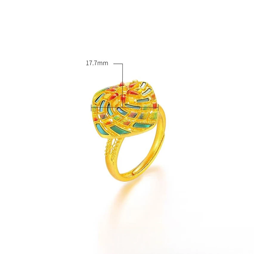 福满圆珠宝3 足金 古法螺钿绚丽花漾戒指