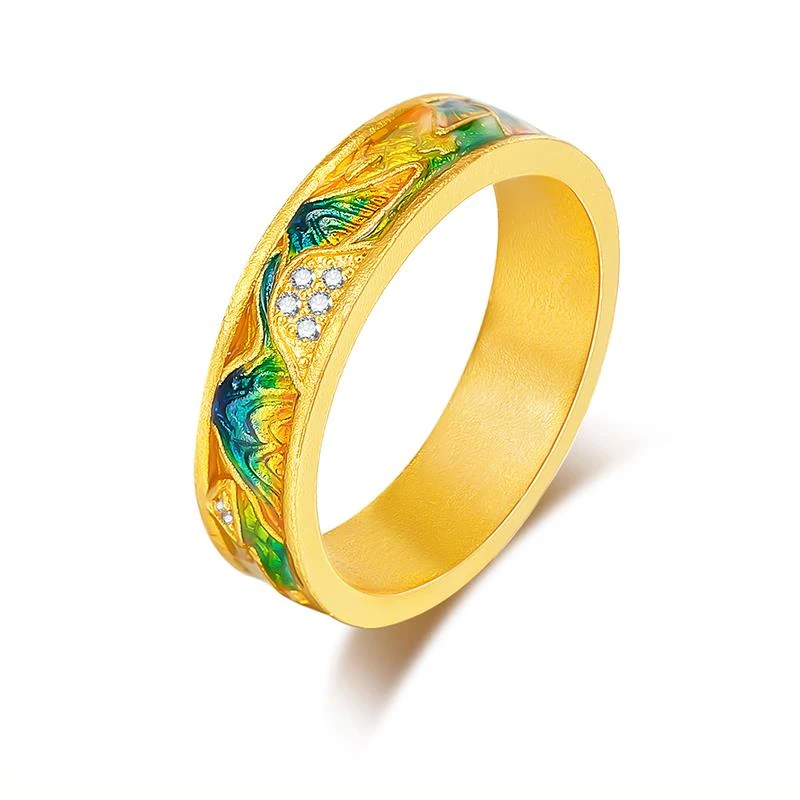 福满圆珠宝 足金 古法珐琅千里江山戒指