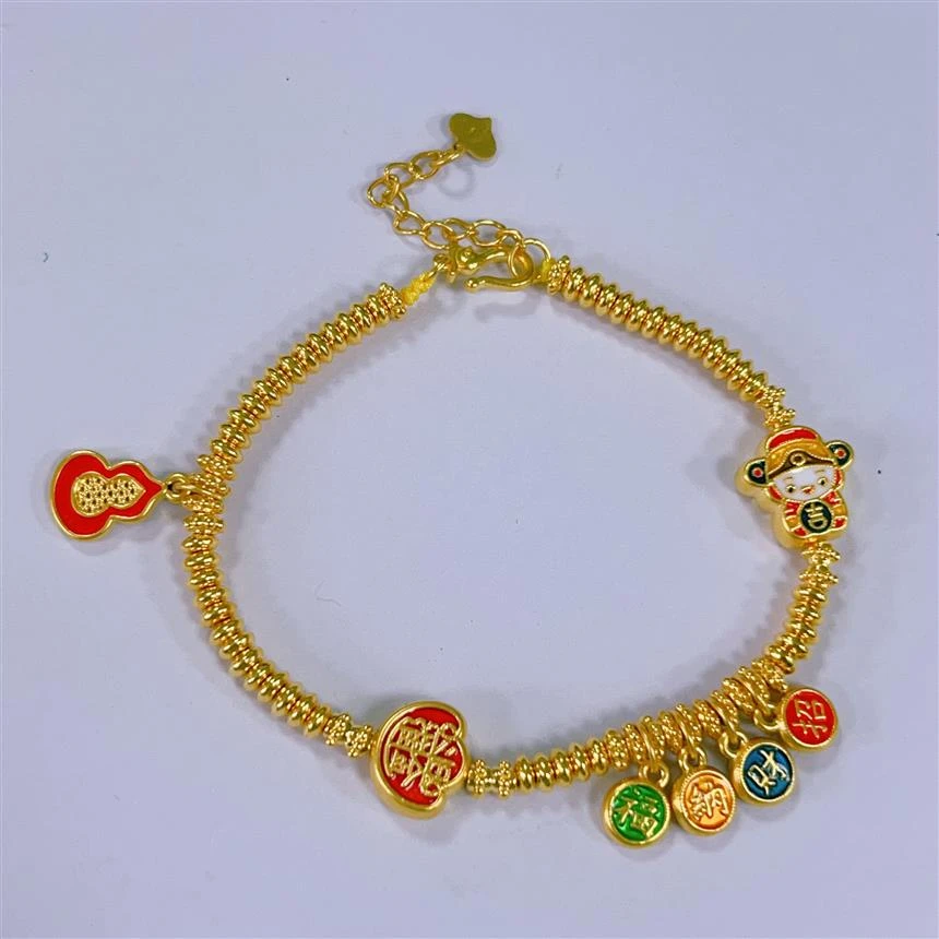 福满圆珠宝1 足金 招财纳福财神手链