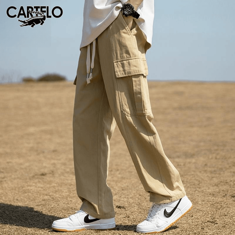 cartelo/卡帝乐鳄鱼 鳄鱼卡其色工装裤子男士宽松直筒阔腿裤春秋季日系百搭休闲长裤男