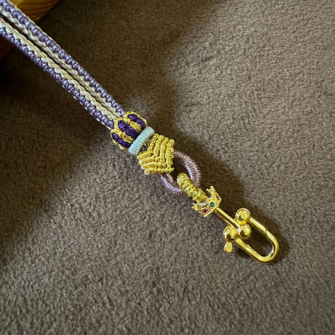 【吉殊珠宝】精编手工绳结S925银皇冠扣挂件配绳男女可调节原创