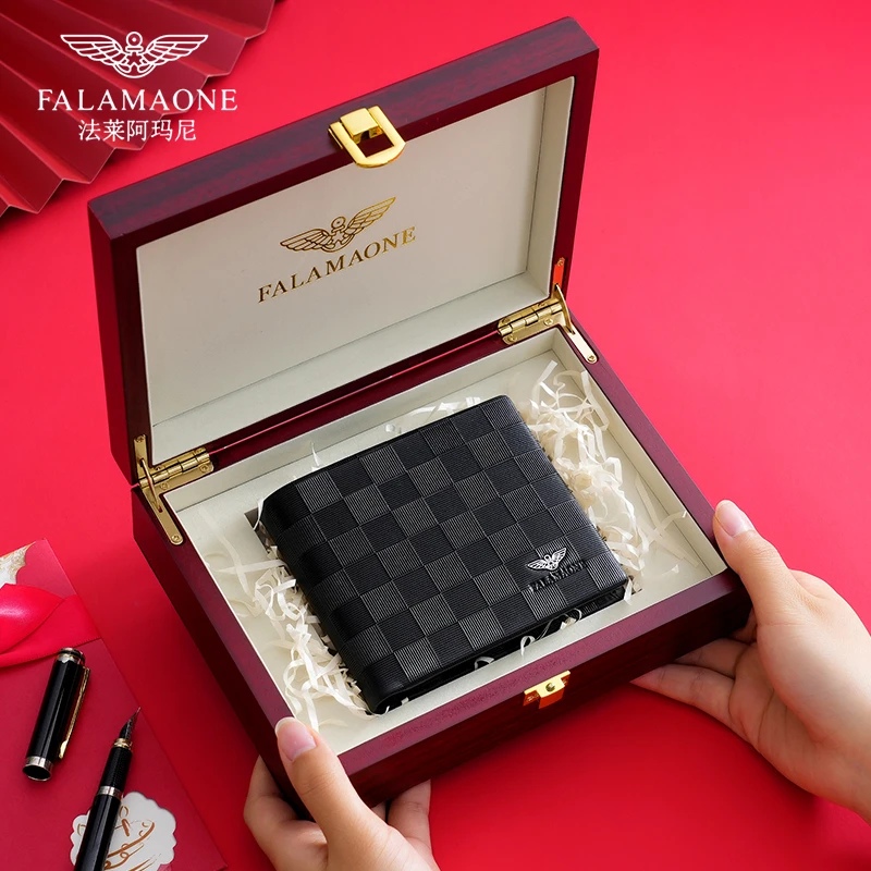 法莱阿玛尼钱包男款爆款2025新款高档轻奢真皮短款皮夹礼盒送老公