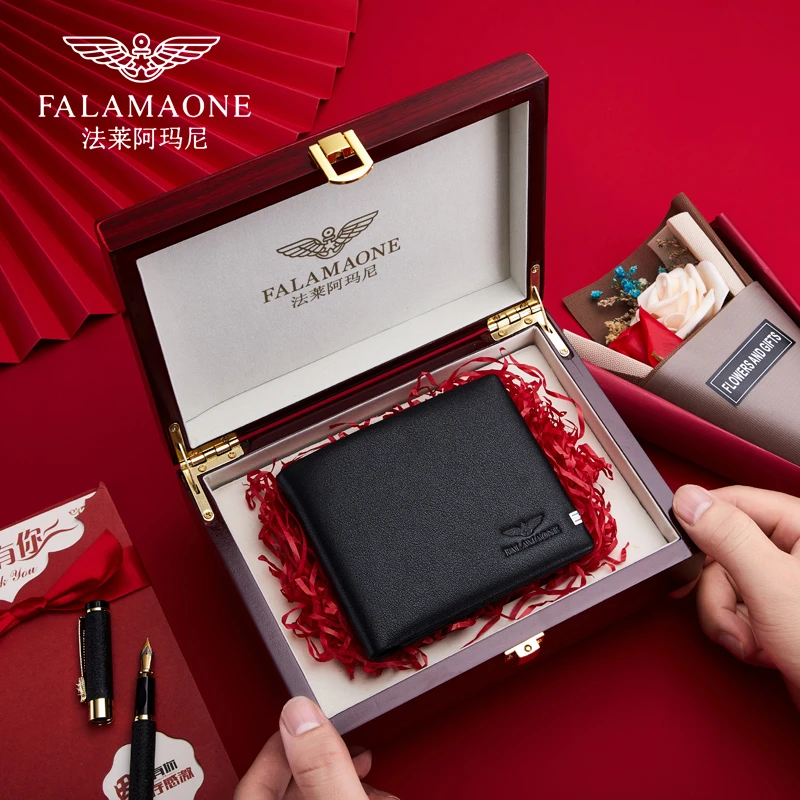 【专柜品牌】法莱阿玛尼男士商务真皮钱包高档简约卡包送老爸礼物