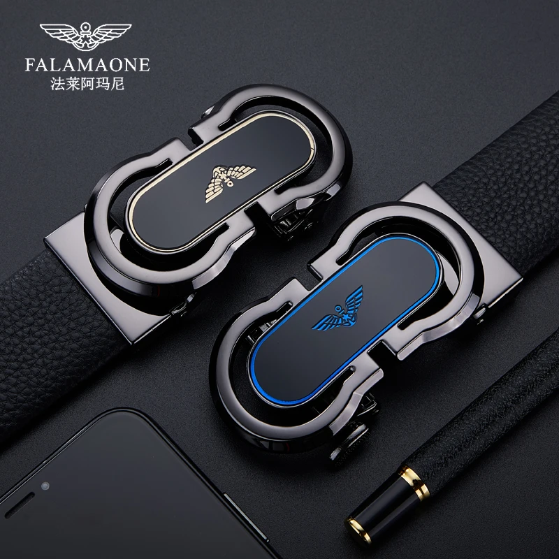 法莱阿玛尼高档设计感真牛皮皮带男款大码商务自动扣腰带男生裤带