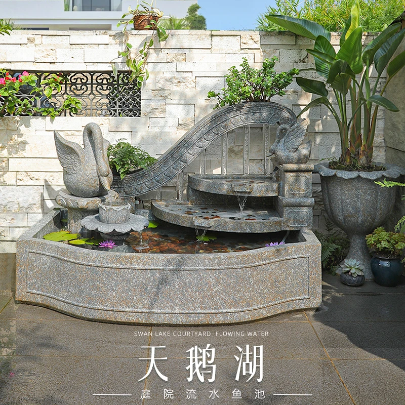 汉韵堂大型落地流水摆件鱼池室外庭院花园露台循环水景观装饰造景