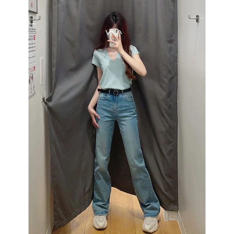 潮牌牛仔裤女春夏高腰ootd穿搭窄版直筒裤2025年新款裤子秋女士