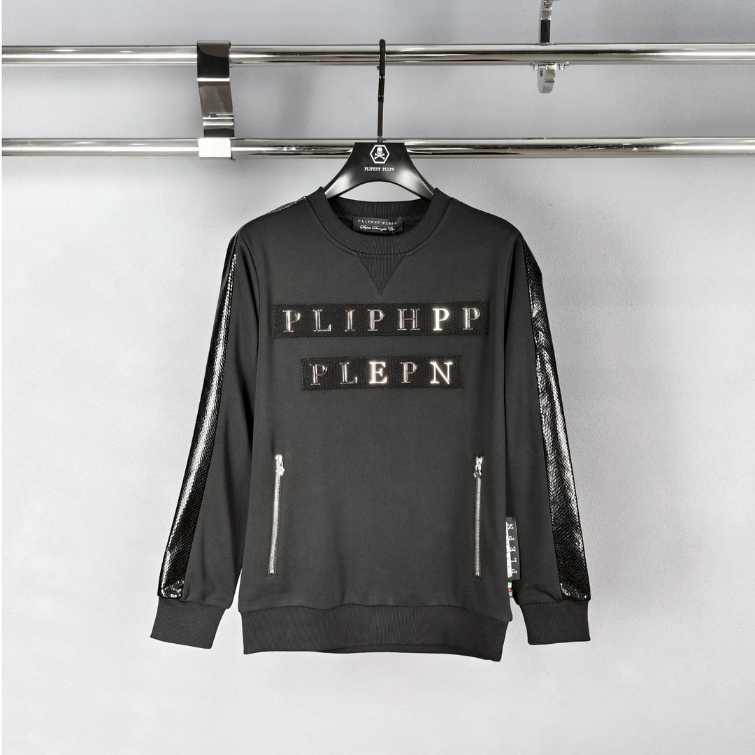 PLIPHPP PLEPN正品PP清仓蛇纹拼接金属字潮流男士圆领卫衣W3365