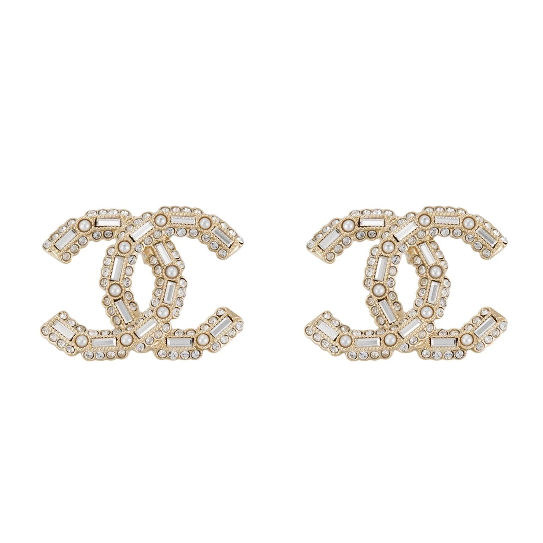 全新未使用 Chanel/香奈儿 丨耳钉22k珍珠水钻双c/全套/ss14740