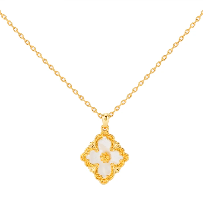 99新 中古布契拉提风白贝母 金色 金属 项链/MJT000211/z