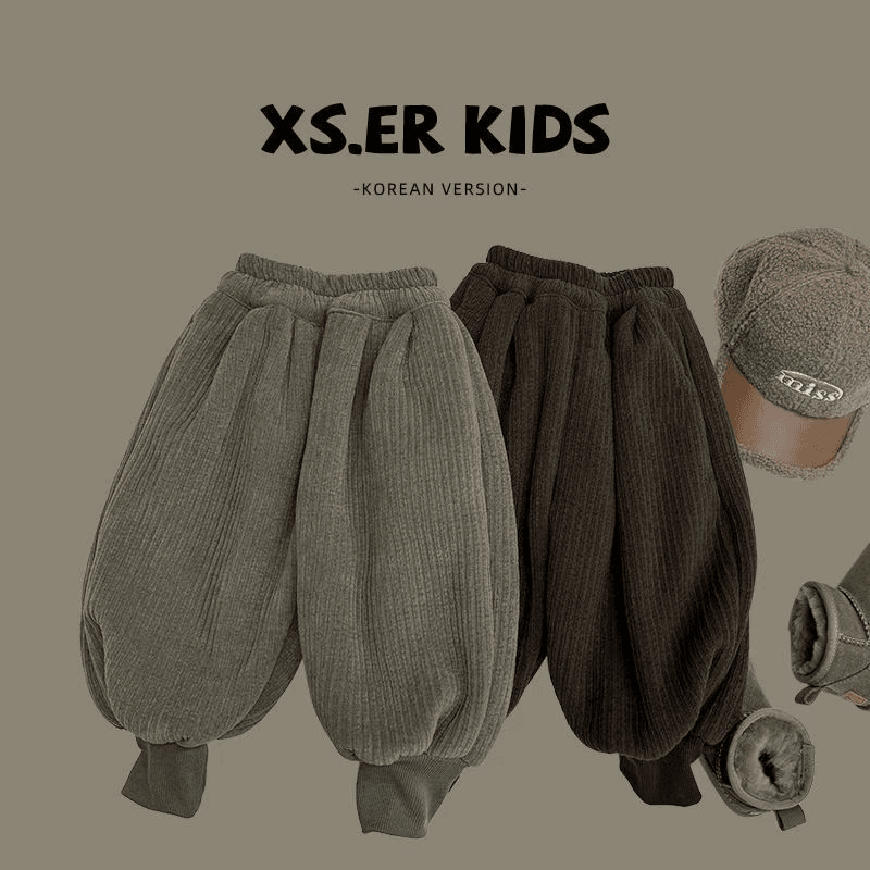 加绒裤子一条过冬韩版女童宽松宝宝灯芯绒保暖长裤儿童冬季加厚