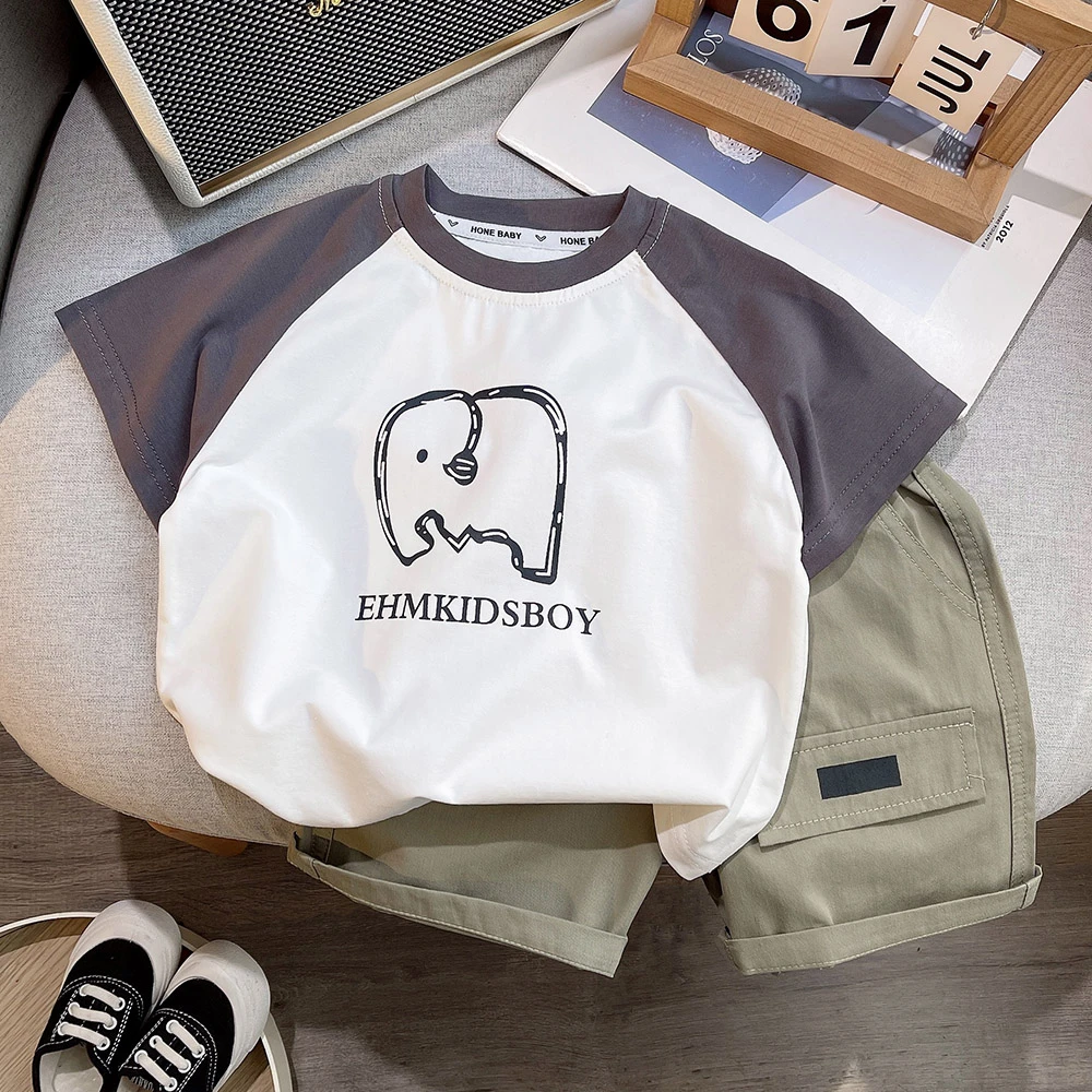 2024夏季儿童宝宝套装男女童棉短袖圆领T恤两件套短裤套装