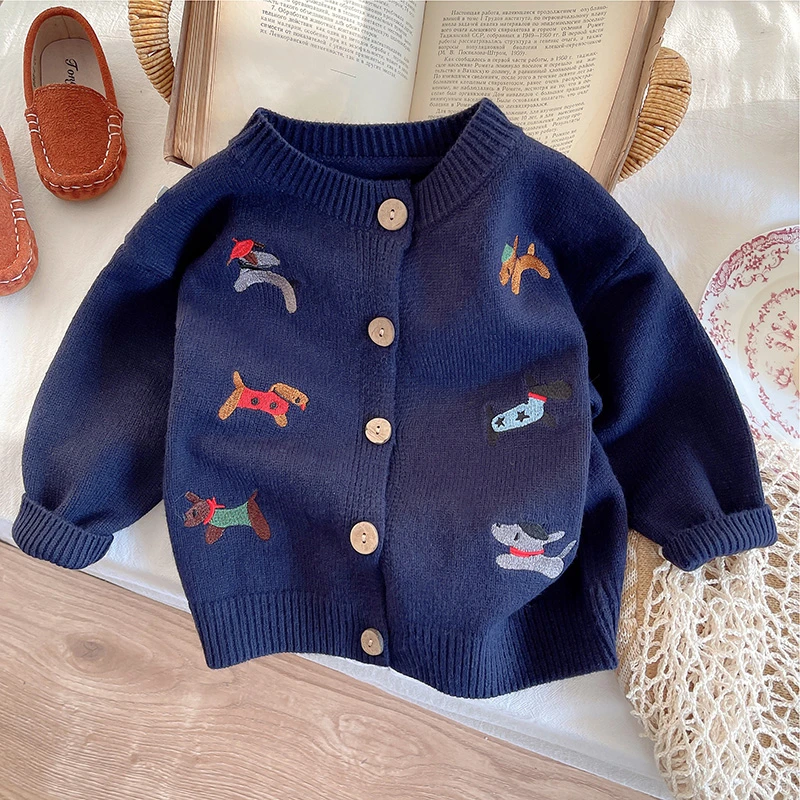 宝宝卡通风常规毛衣针织衫厚款女童卡通秋装儿童开衫男童韩版女宝