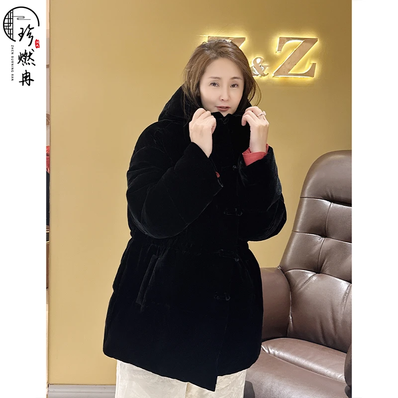 【珍珍旗舰】【真丝丝绒羽绒服】冬季新款休闲复古长款羽绒服93768