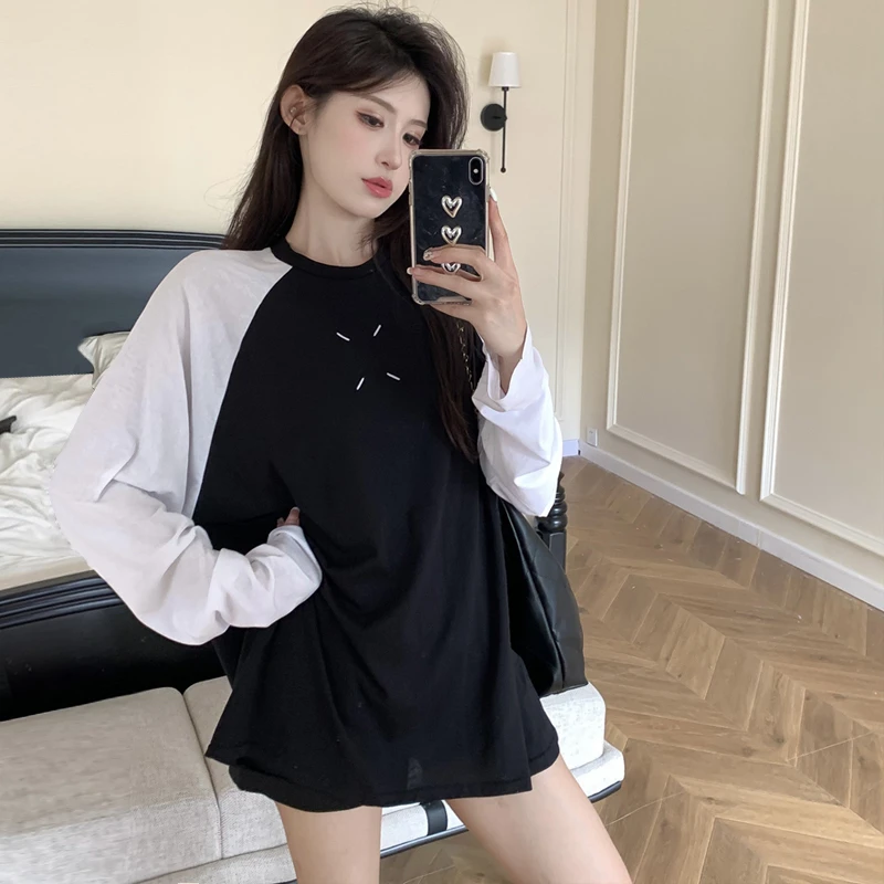假两件百搭秋季假两件春秋ins圆领时尚中长款宽松设计感小众女t恤