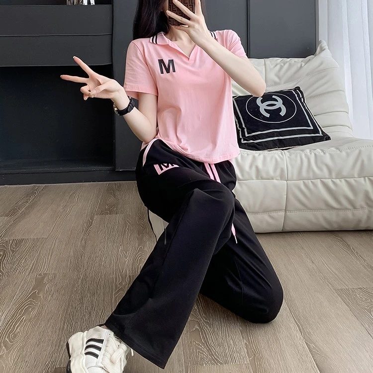 夏季休闲时尚运动韩版宽松洋气网红显瘦薄款减龄印花气质高腰套装