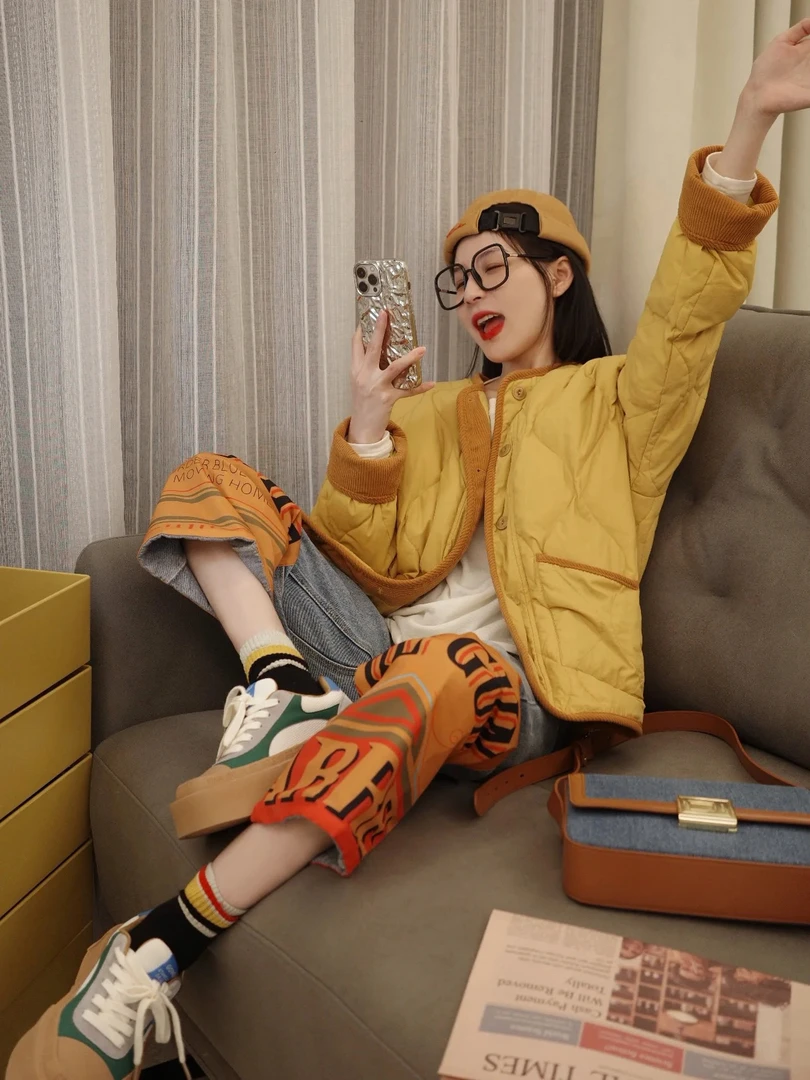 加绒女款爆款2025新款短款韩版洋气加厚黄色时尚上衣保暖外穿女装