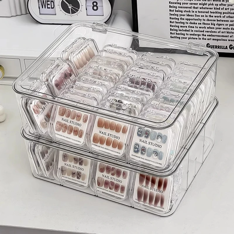 美甲收纳盒防尘透明轻奢桌面亚克力大容量甲片穿戴甲展示专用盒子