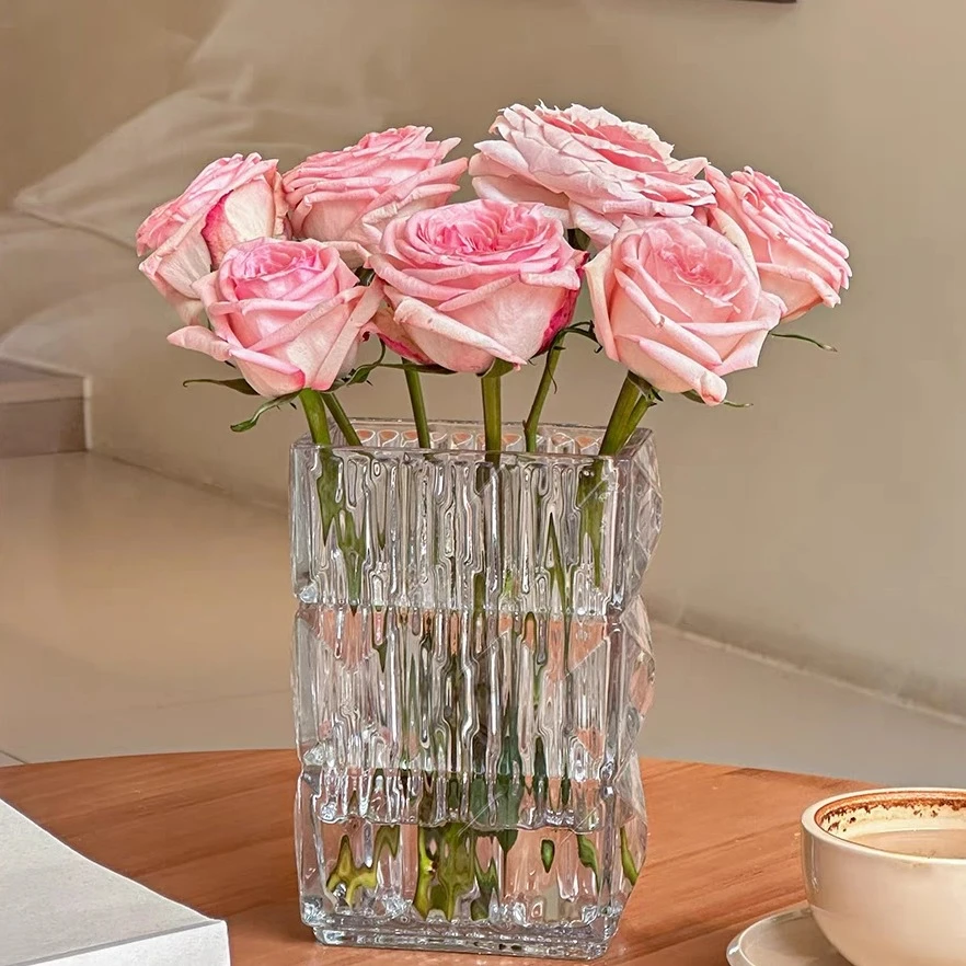 璀璨水晶玻璃卢索花瓶方形加厚摆件轻奢客厅插花烛台简约装饰水养