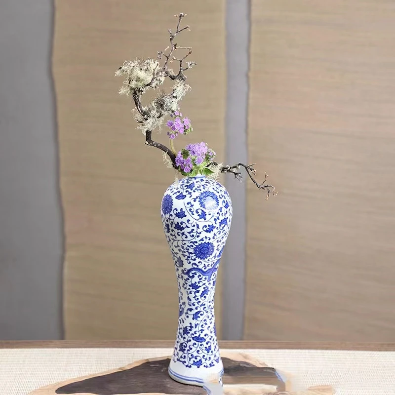清乾隆年制青花缠枝莲美人瓶瓷器旧货古玩收藏仿古家居中式摆件