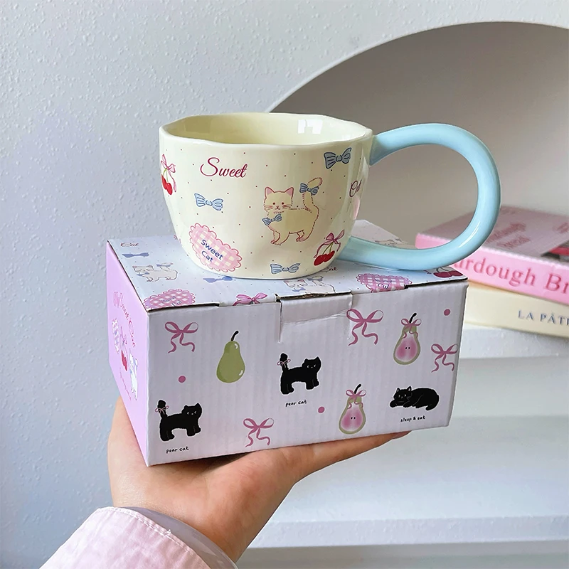 可爱猫咪陶瓷马克杯高颜值水杯子女生家用早餐杯创意生日礼物闺蜜