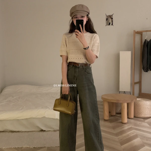 法式气质针织衫女2023秋装新款镂空短袖别致高级感百搭显瘦上衣