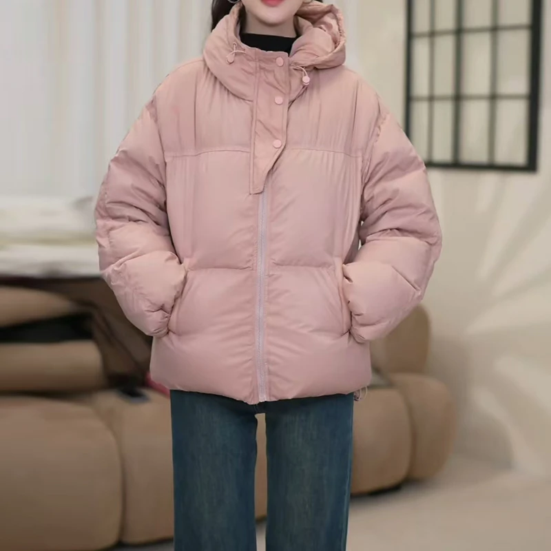 2女装短款保暖冬季韩版时尚百搭连帽秋冬外套-半门襟