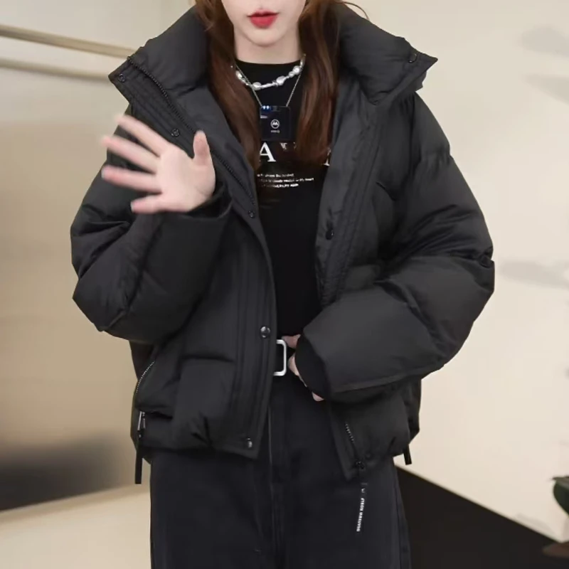 保暖羽绒服女装短款冬季韩版连帽百搭女士加厚羽绒服外套-拉链款