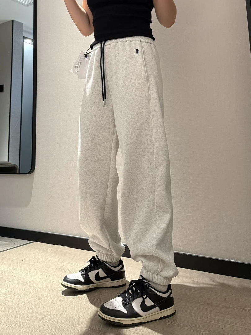 冬款女装小马刺绣奥粒绒加厚卫裤休闲百搭韩系258