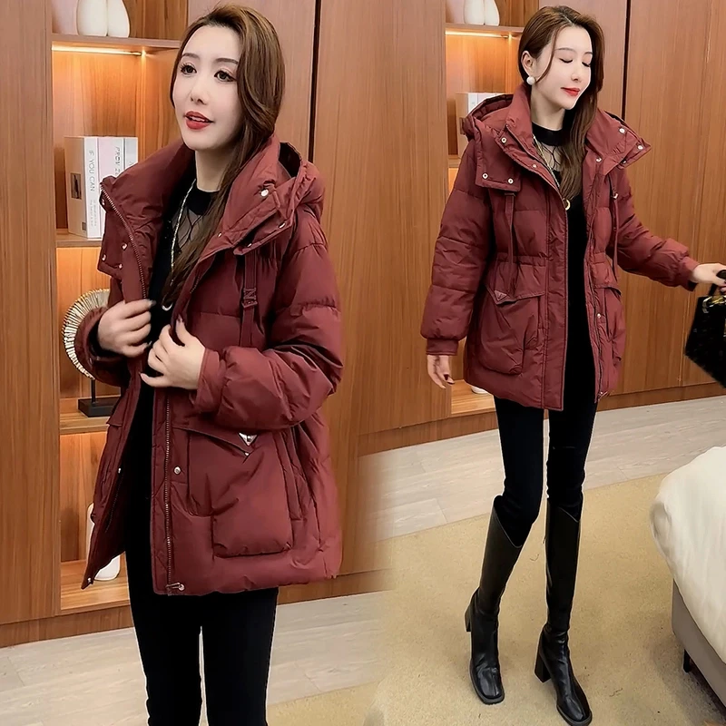 时尚棉服女2024冬季新款韩版洋气收腰显瘦中长款保暖外套大码短款