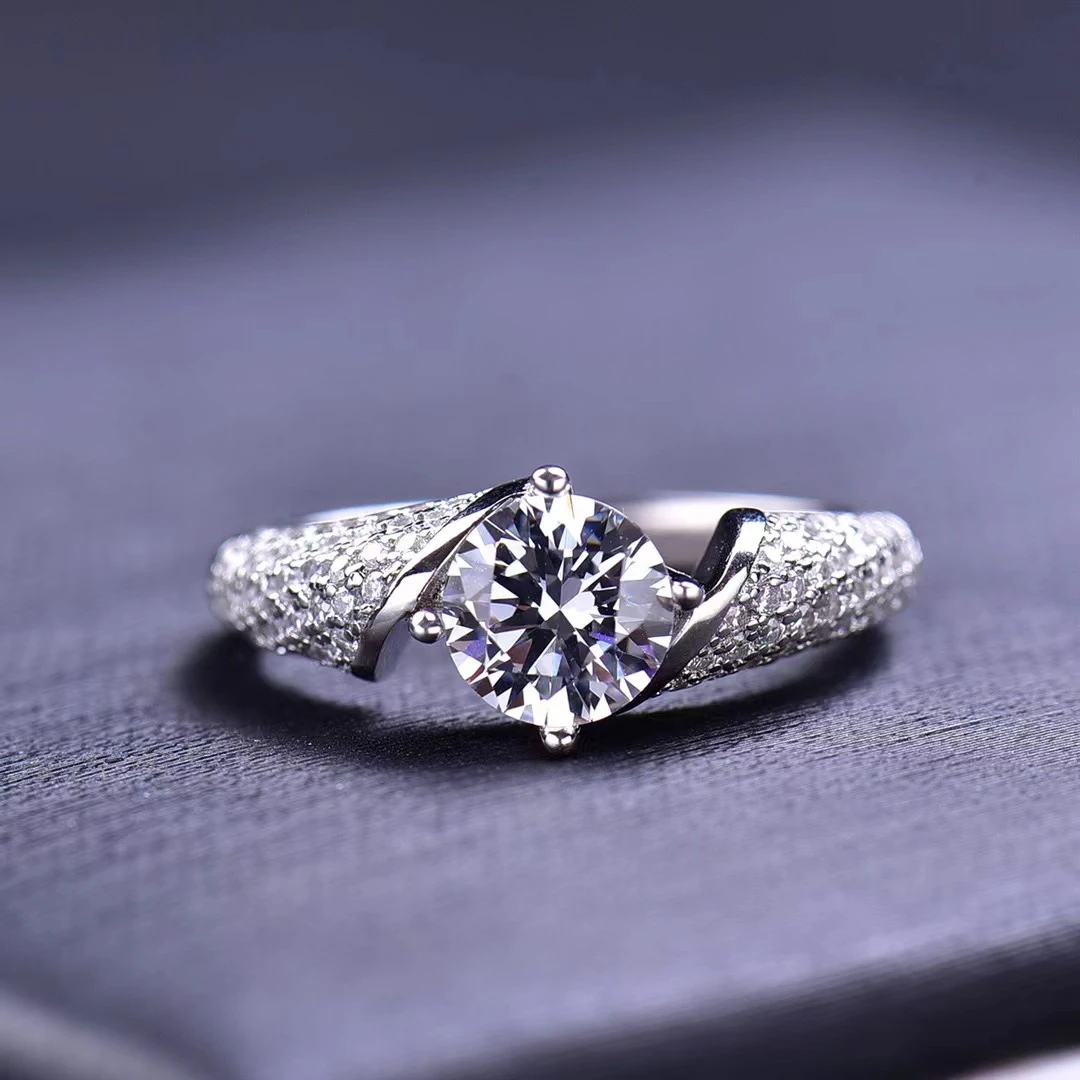 925银莫桑石戒指 【马蹄戒指】925银镶嵌石 男女同款