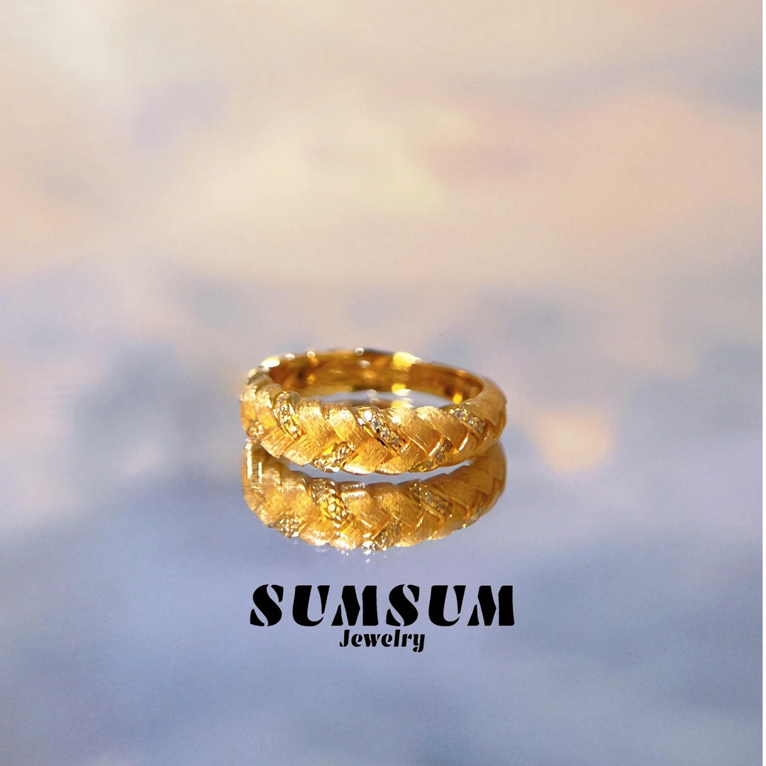 925银锆石戒指 【穗穗大麦】麦穗编织拉丝工艺时尚法式戒指S925镀金