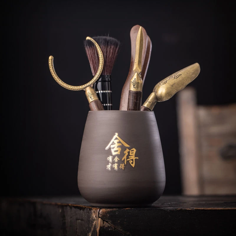 六君子套装茶具配件全套茶夹养壶笔镊子茶针茶锥茶匙茶勺茶铲笔筒