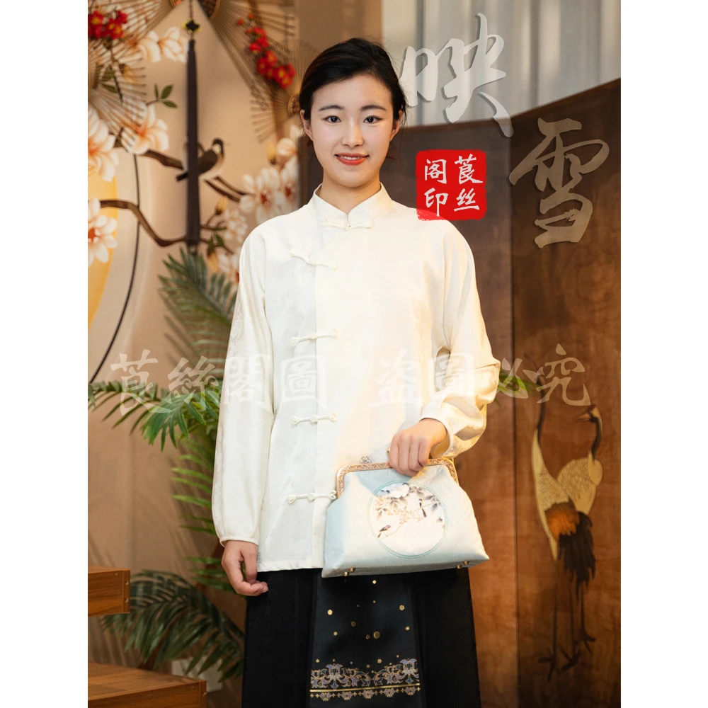 莨丝阁【映雪】新中式国风长袖立领提花衬衫上衣