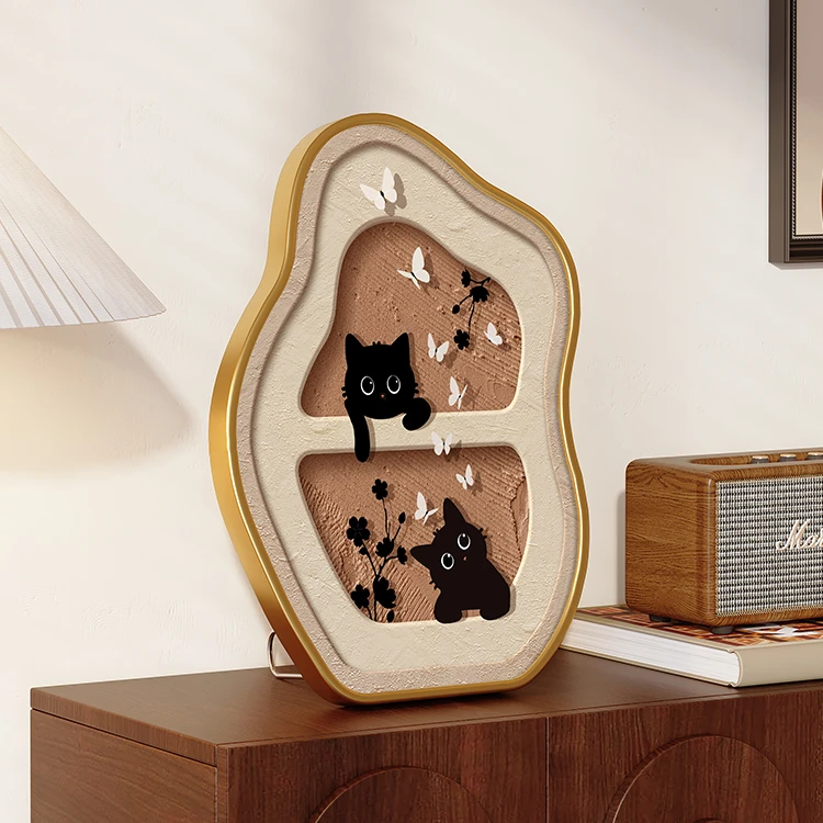 中古风桌面装饰画小众艺术摆画喵咪复古法式床头柜挂画电视柜摆件