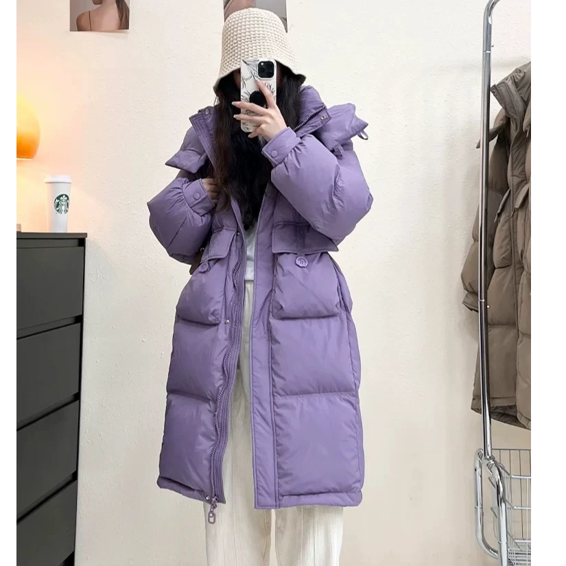 半粒扣长款收腰连帽外套休闲百搭