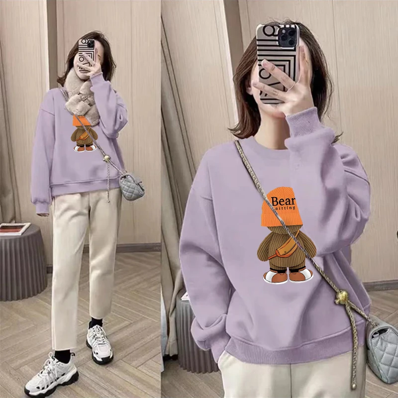 2024秋冬季新爆款小个子韩版洋气宽松显瘦遮肉加绒长袖圆领卫衣女