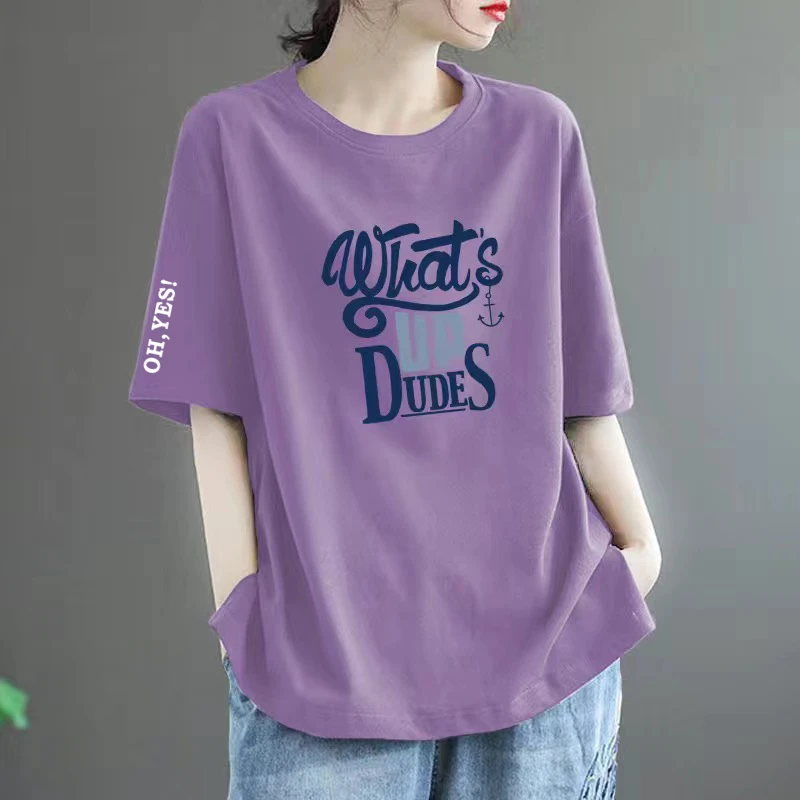 时尚潮牌100%纯棉短袖t恤女2024夏季百搭大码宽松版休闲减龄上衣